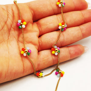 Collier Fleurs en Perles d'imitation Multicolores Descendant