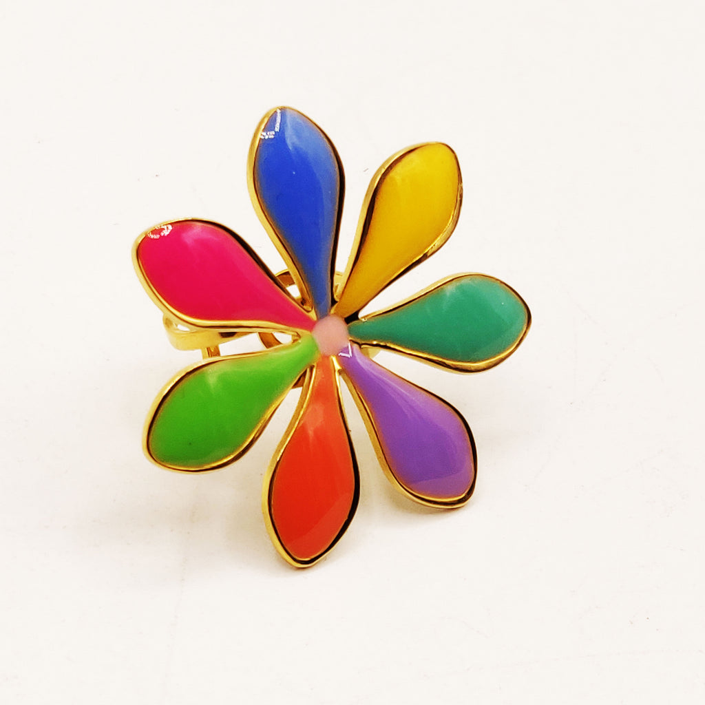 Bague Fleur Pétales Multicolores