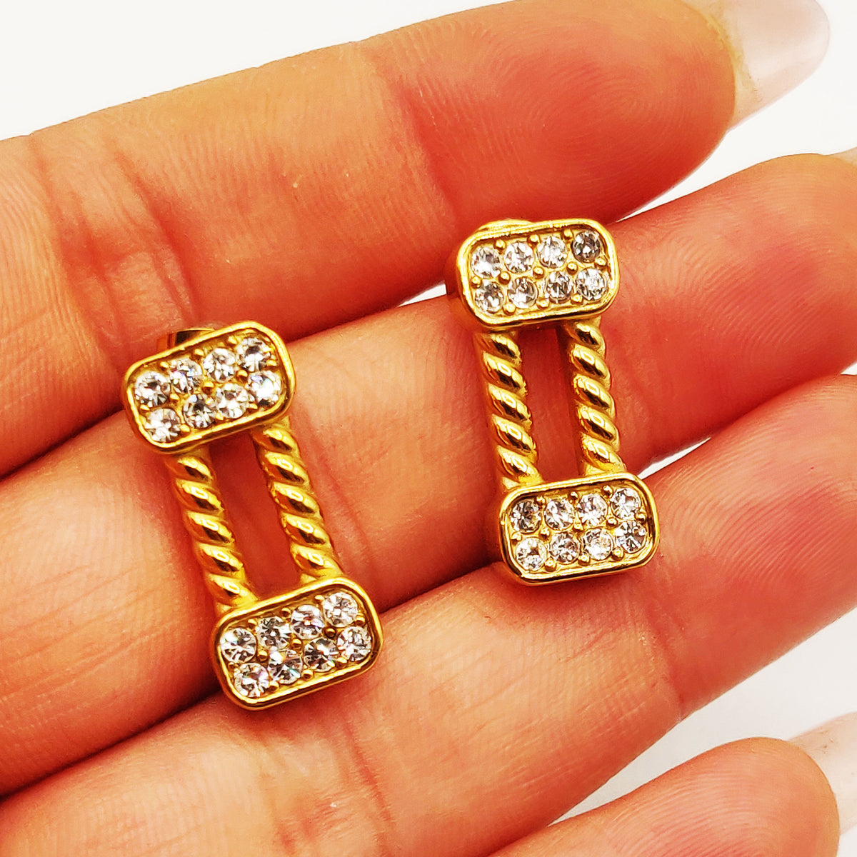 Boucles d'oreilles Double Rectangles Cristaux