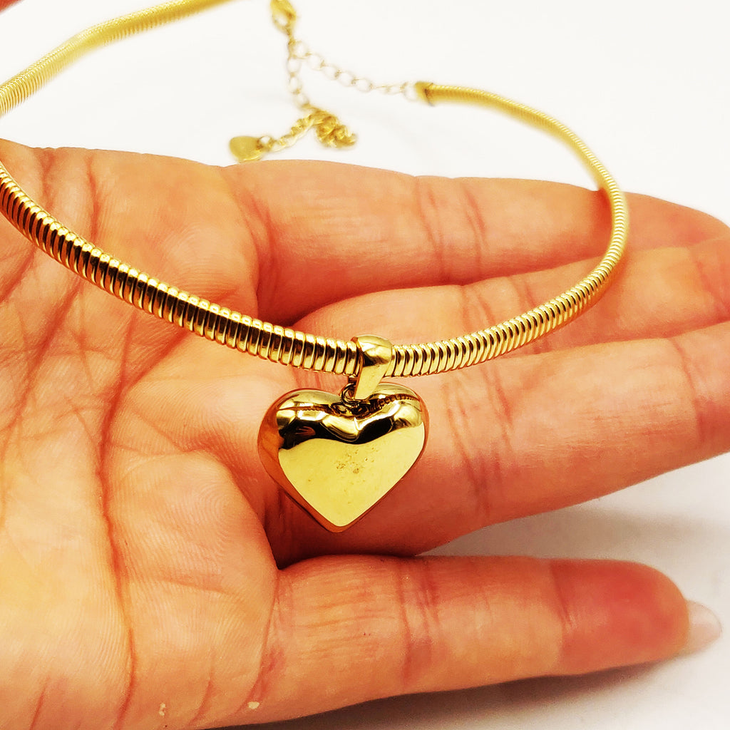 Collier Maille Rigide Coeur Bombé Luxe