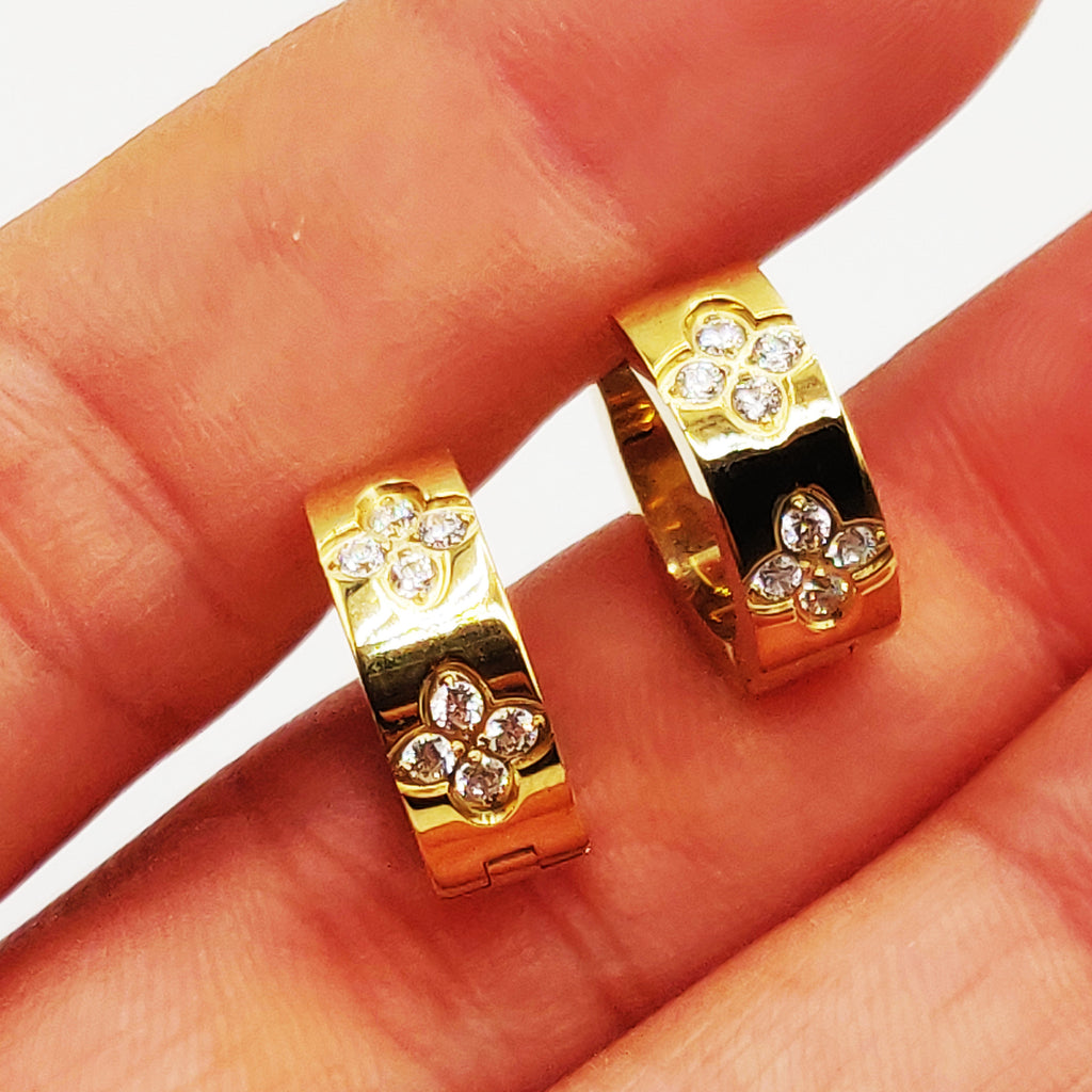 Boucles d'oreilles Trèfles Cristaux Intégrés