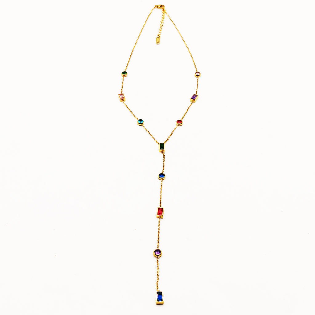 Collier Cristaux Multi Formes Multicolores Descendant