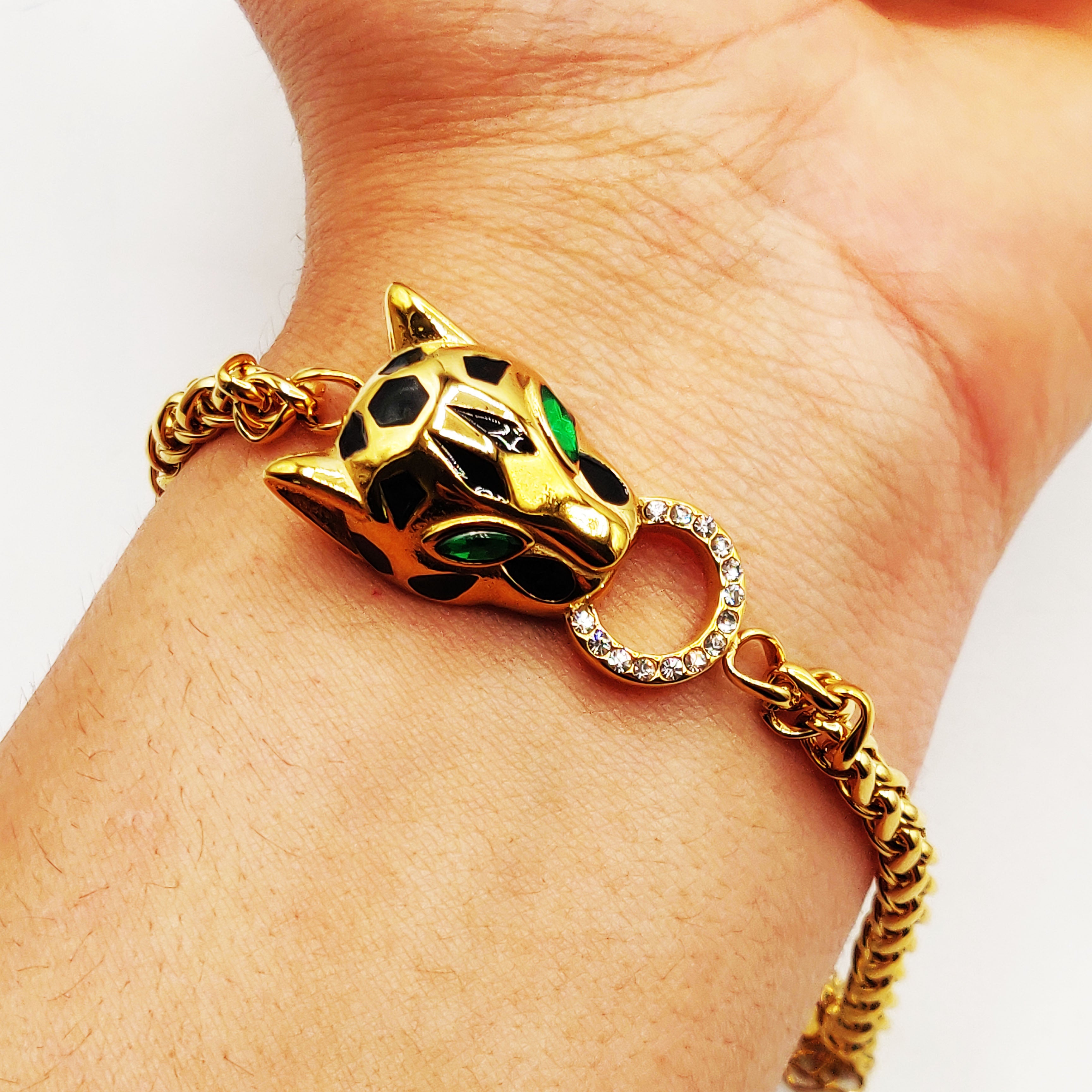 Bracelet Torsade Tête Jaguar Anneau Luxe