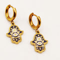 Boucles d'oreilles Chaîne Triple Pendentifs Main de Fatma Bleue