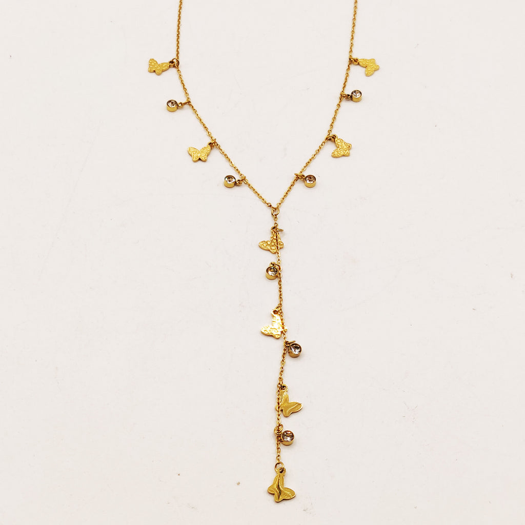 Collier Multi Papillons et Cristaux Descendant