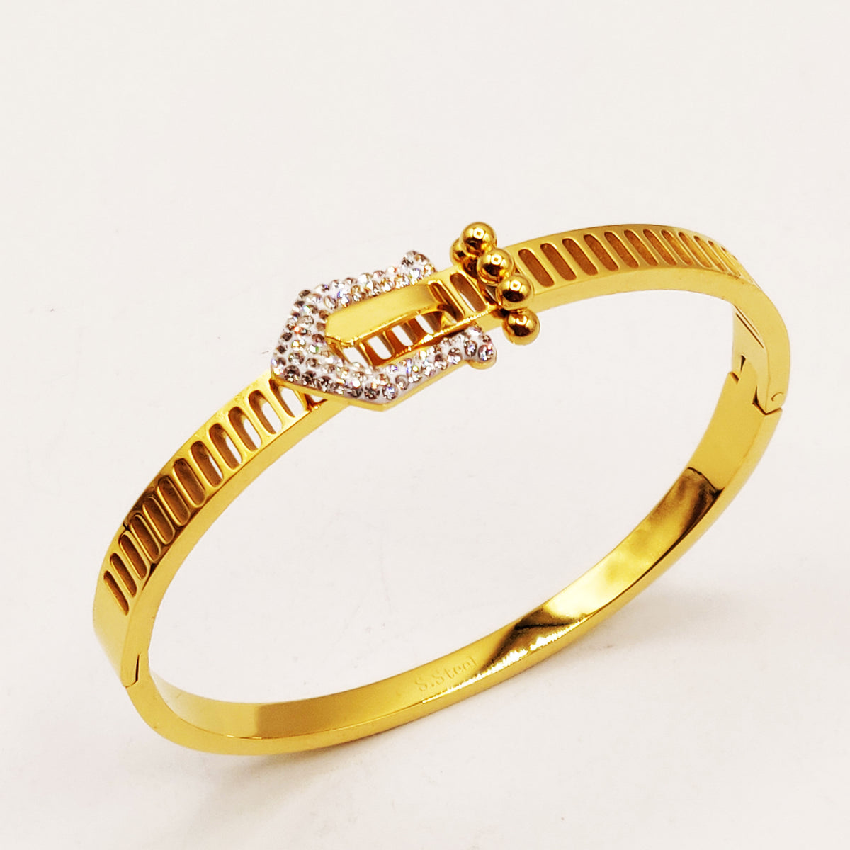 Bracelet Rigide Ceinture Boucle Cristaux et Perles d'imitation Dorées