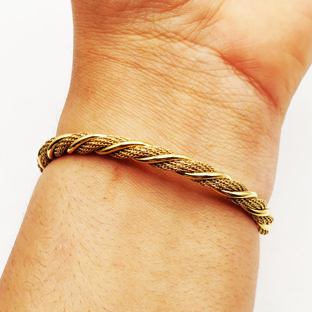 Bracelet Rigide Torsade et Boules Dorées