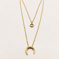 Collier Double Lune et Cristal Rond