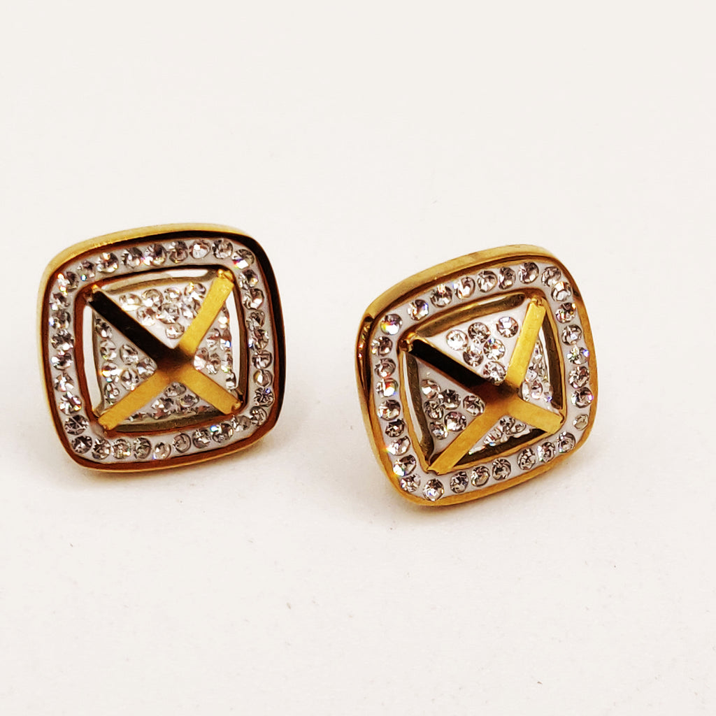 Boucles d'oreilles Carré Bombé Cristaux X Petit