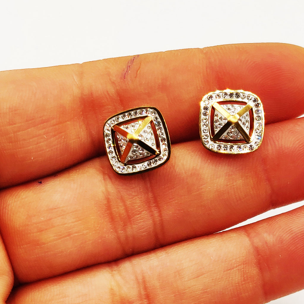 Boucles d'oreilles Carré Bombé Cristaux X Petit