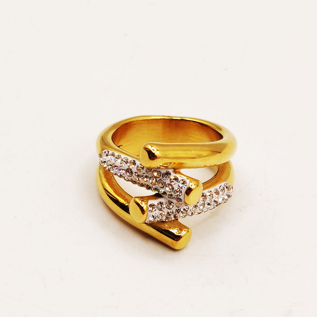 Bague Tubes Croisés Cristaux