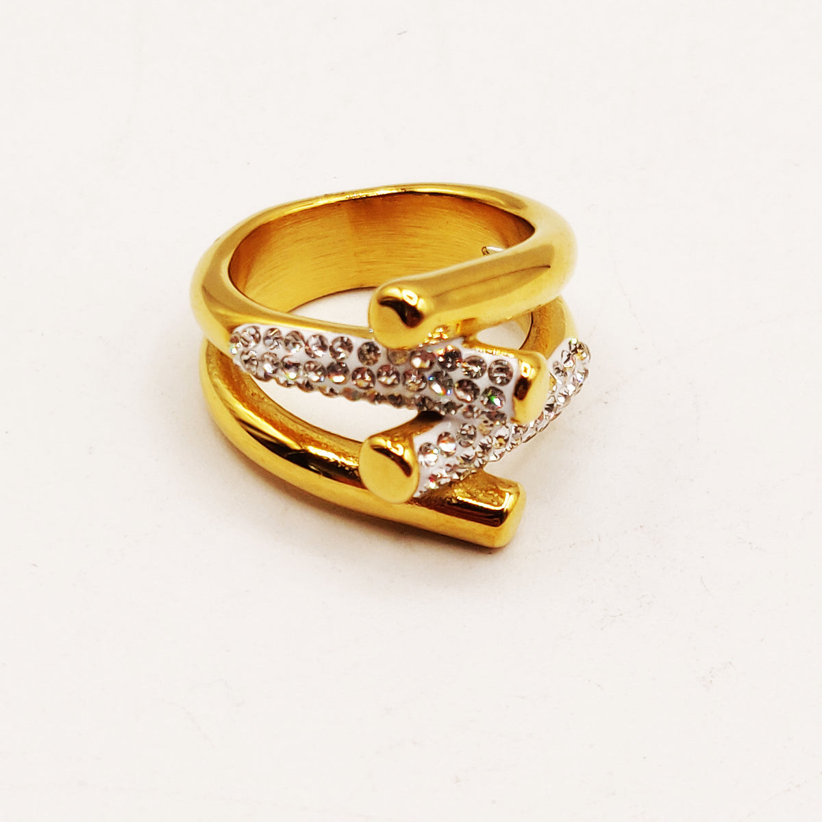 Bague Tubes Croisés Cristaux