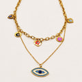 Collier Double Yeux Multicolores et Grand Oeil Bleu
