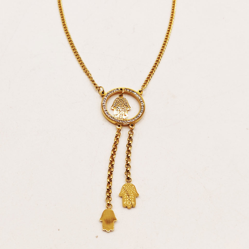 Collier Tresse Cercle Main de Fatma et Doubles Mains Descendantes