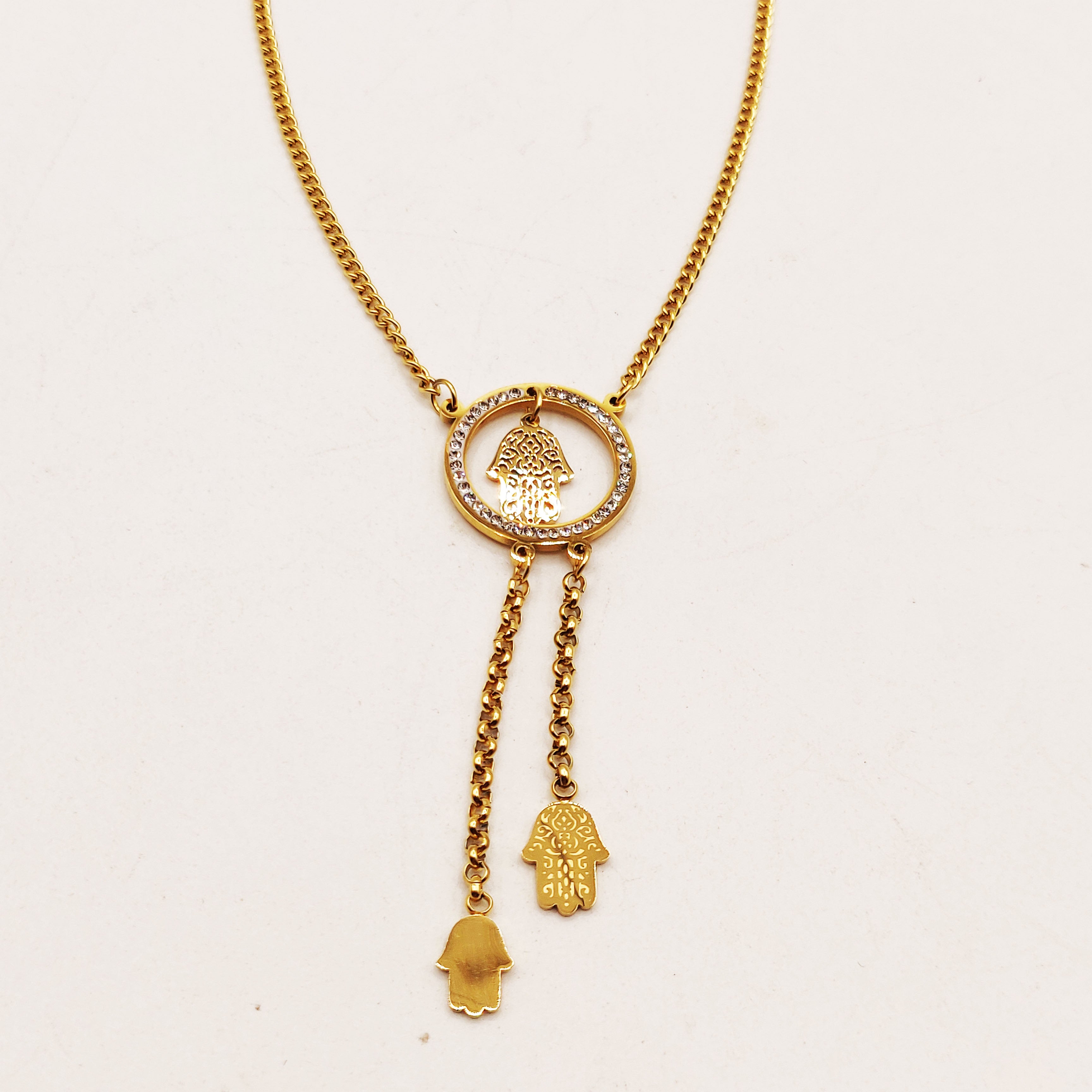 Collier Tresse Cercle Main de Fatma et Doubles Mains Descendantes