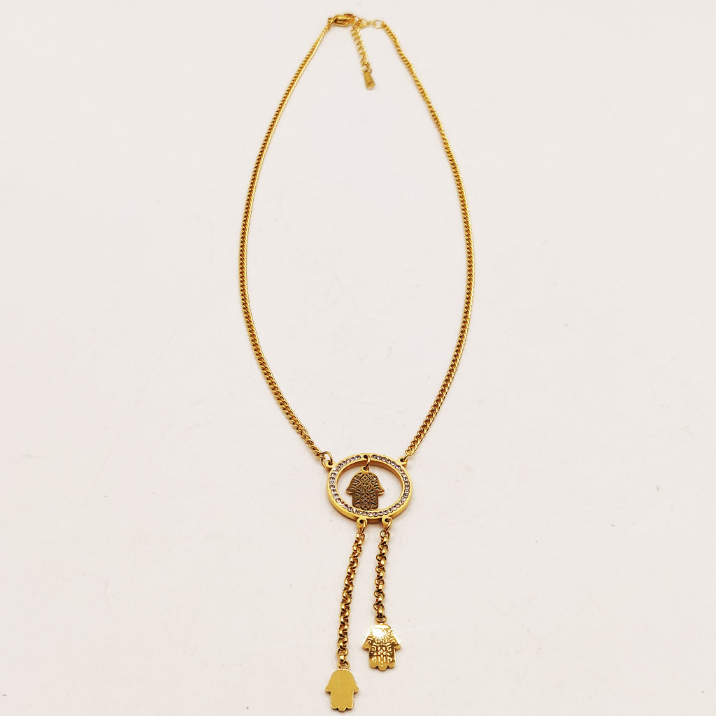 Collier Tresse Cercle Main de Fatma et Doubles Mains Descendantes