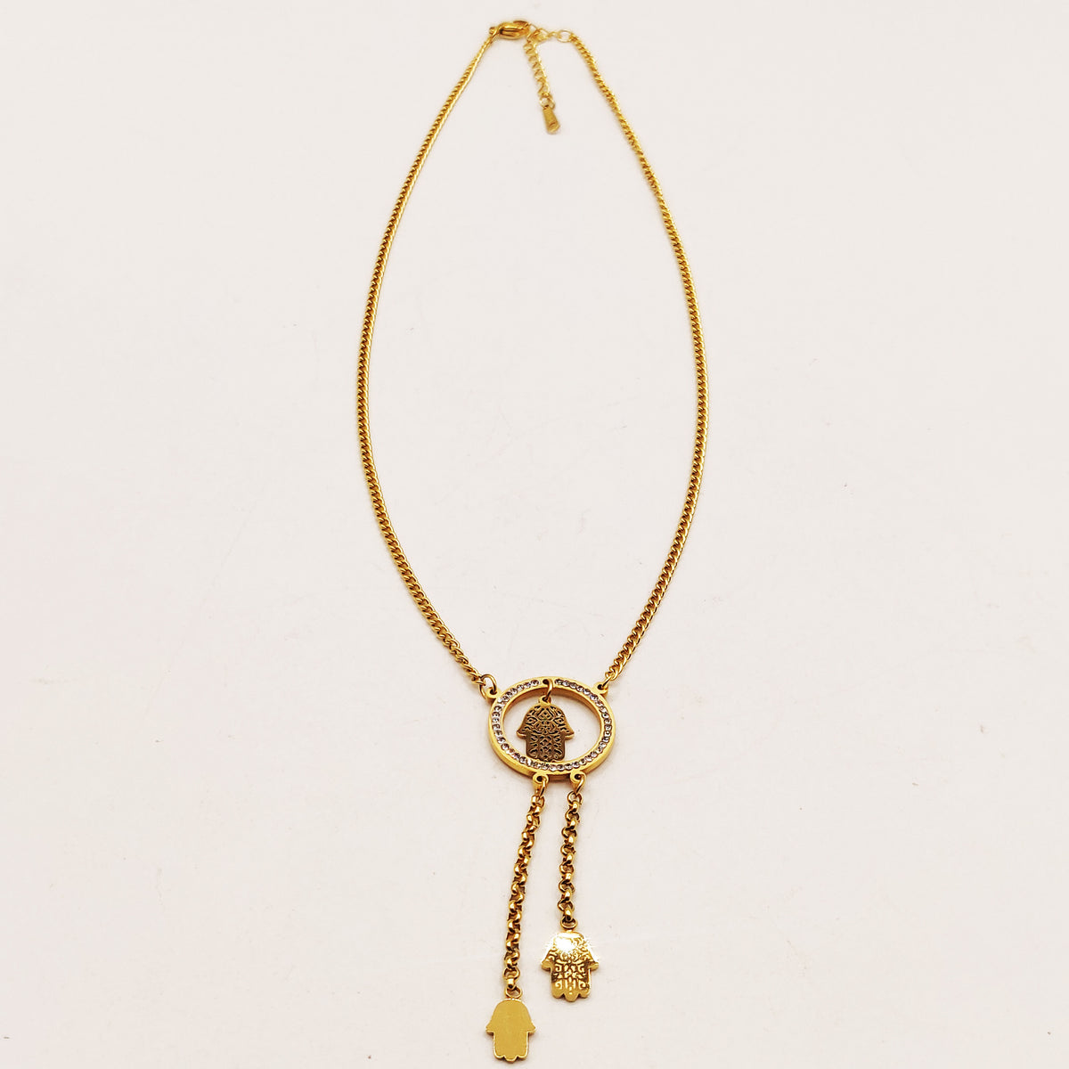 Collier Tresse Cercle Main de Fatma et Doubles Mains Descendantes