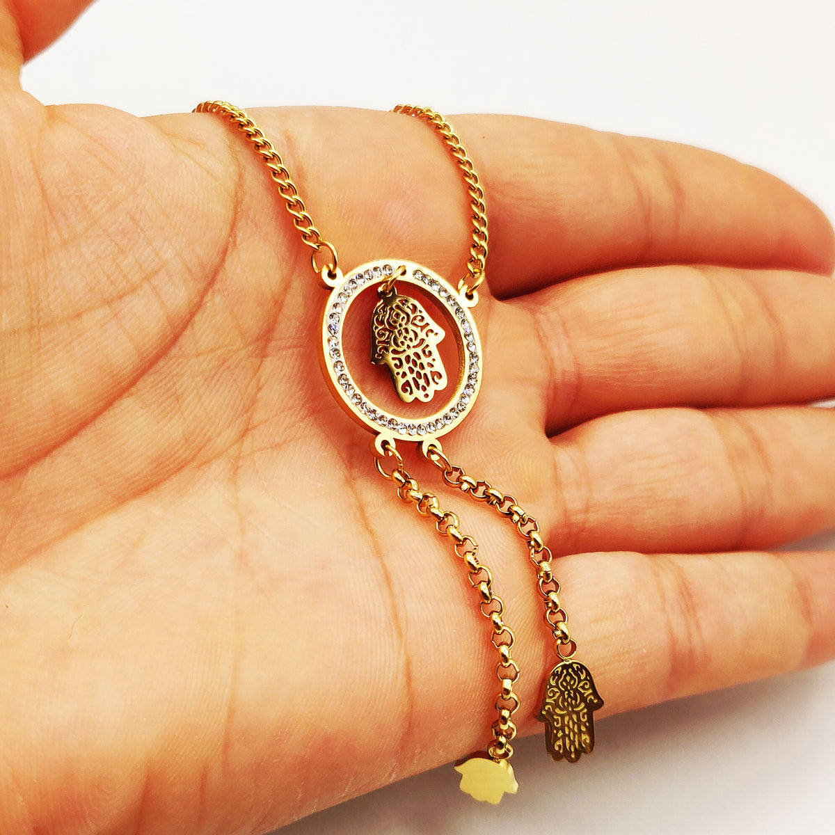 Collier Tresse Cercle Main de Fatma et Doubles Mains Descendantes