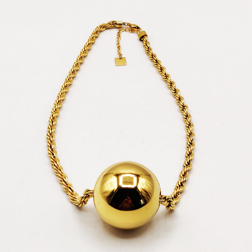 Collier Torsade Multi Lignes Grosse Boule Dorée Luxe