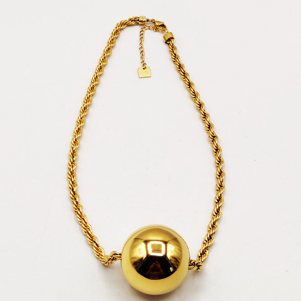 Collier Torsade Multi Lignes Grosse Boule Dorée Luxe