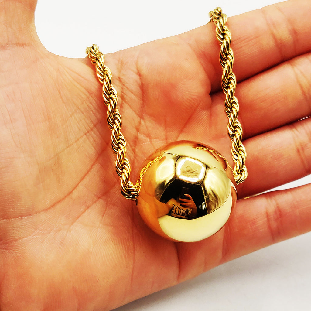 Collier Torsade Multi Lignes Grosse Boule Dorée Luxe