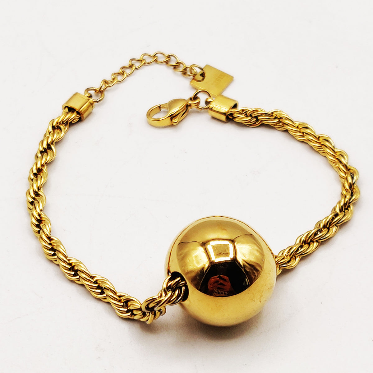 Bracelet Torsade Multi Lignes Grosse Boule Dorée Luxe