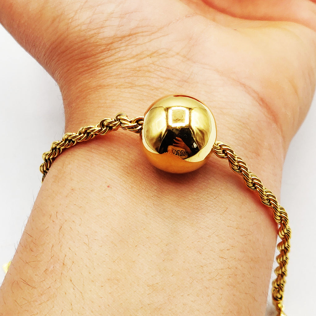 Bracelet Torsade Multi Lignes Grosse Boule Dorée Luxe