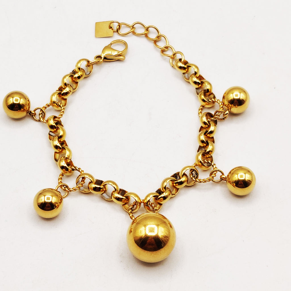 Bracelet Maillons Multi Perles d'imitation Dorées Luxe