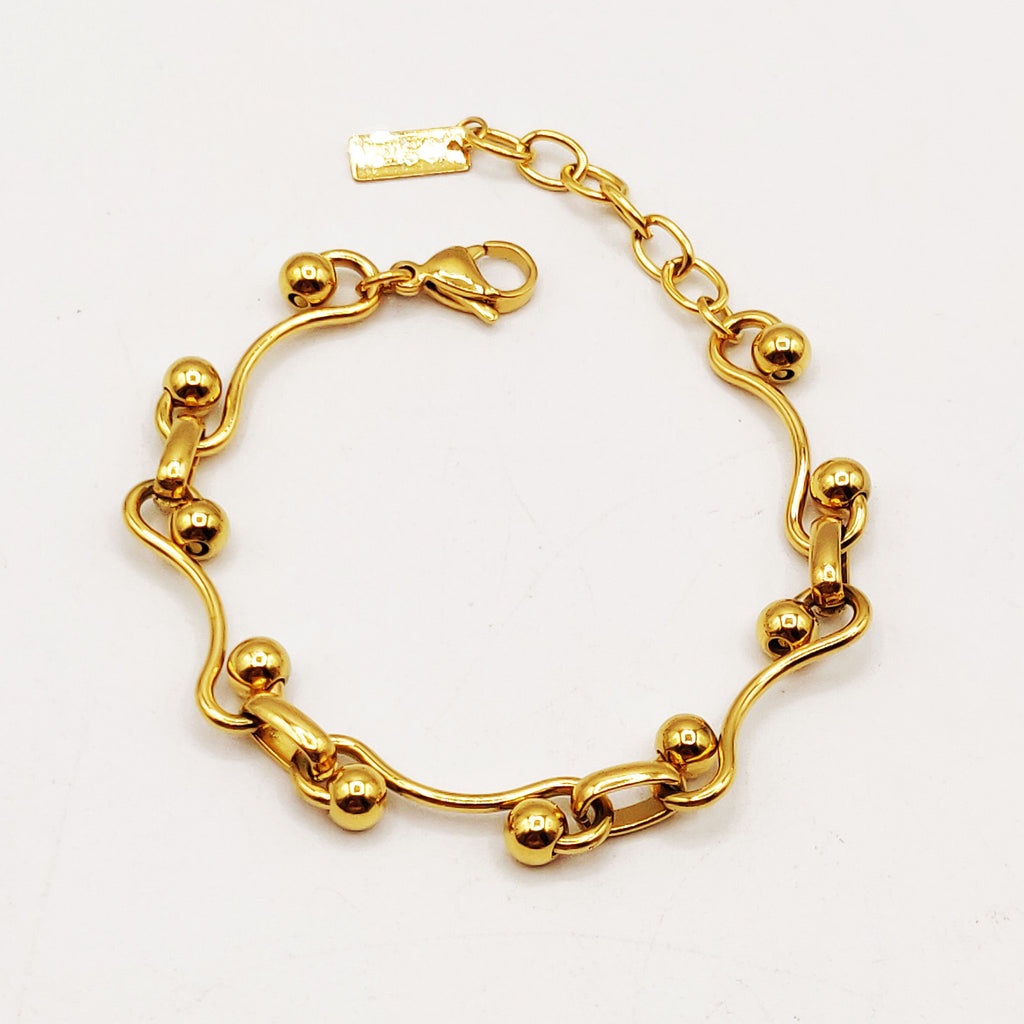 Bracelet Chaîne de Perles d'imitation Dorées Luxe