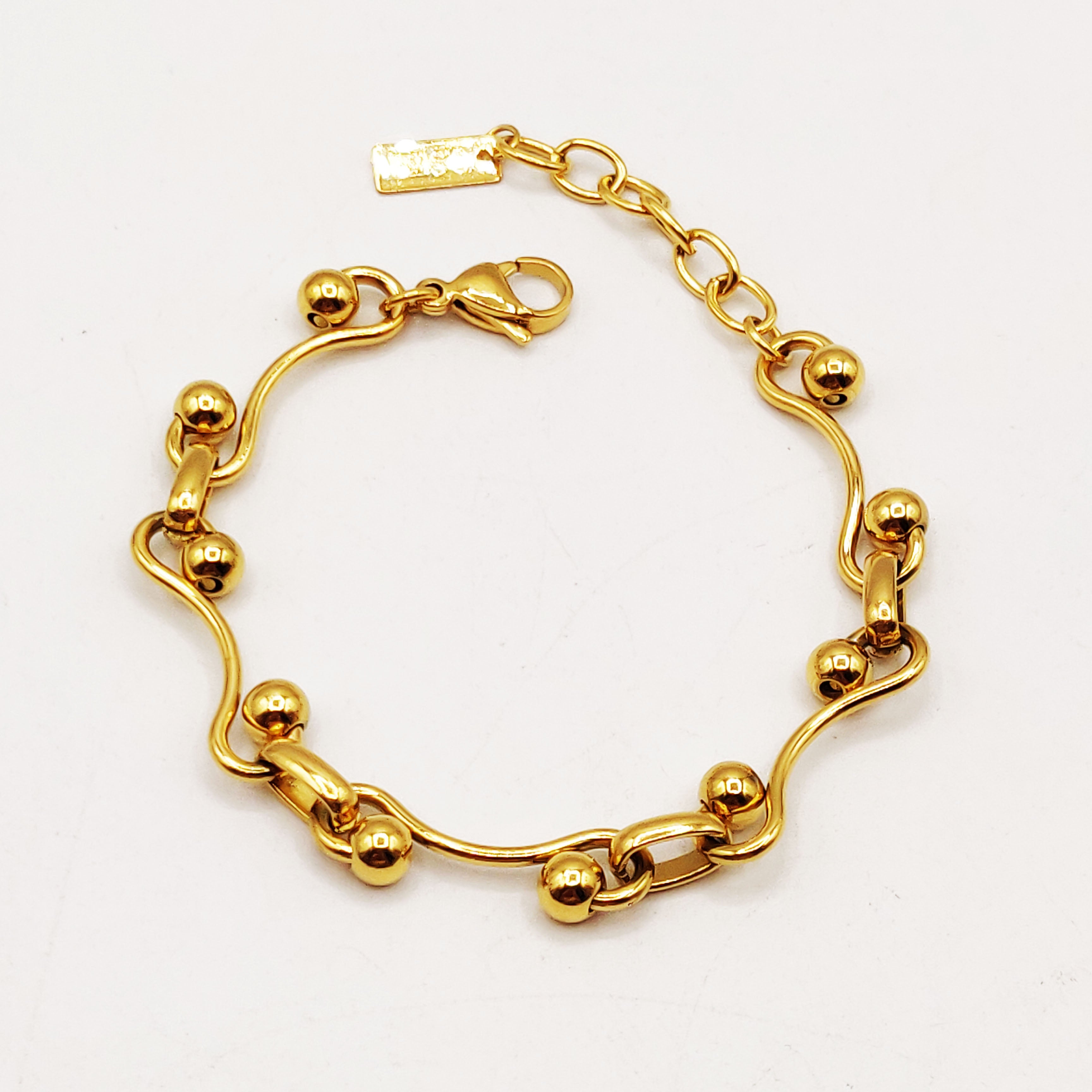 Bracelet Chaîne de Perles d'imitation Dorées Luxe