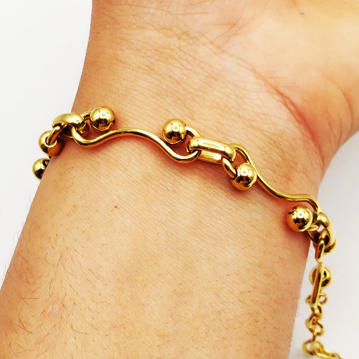 Bracelet Chaîne de Perles d'imitation Dorées Luxe