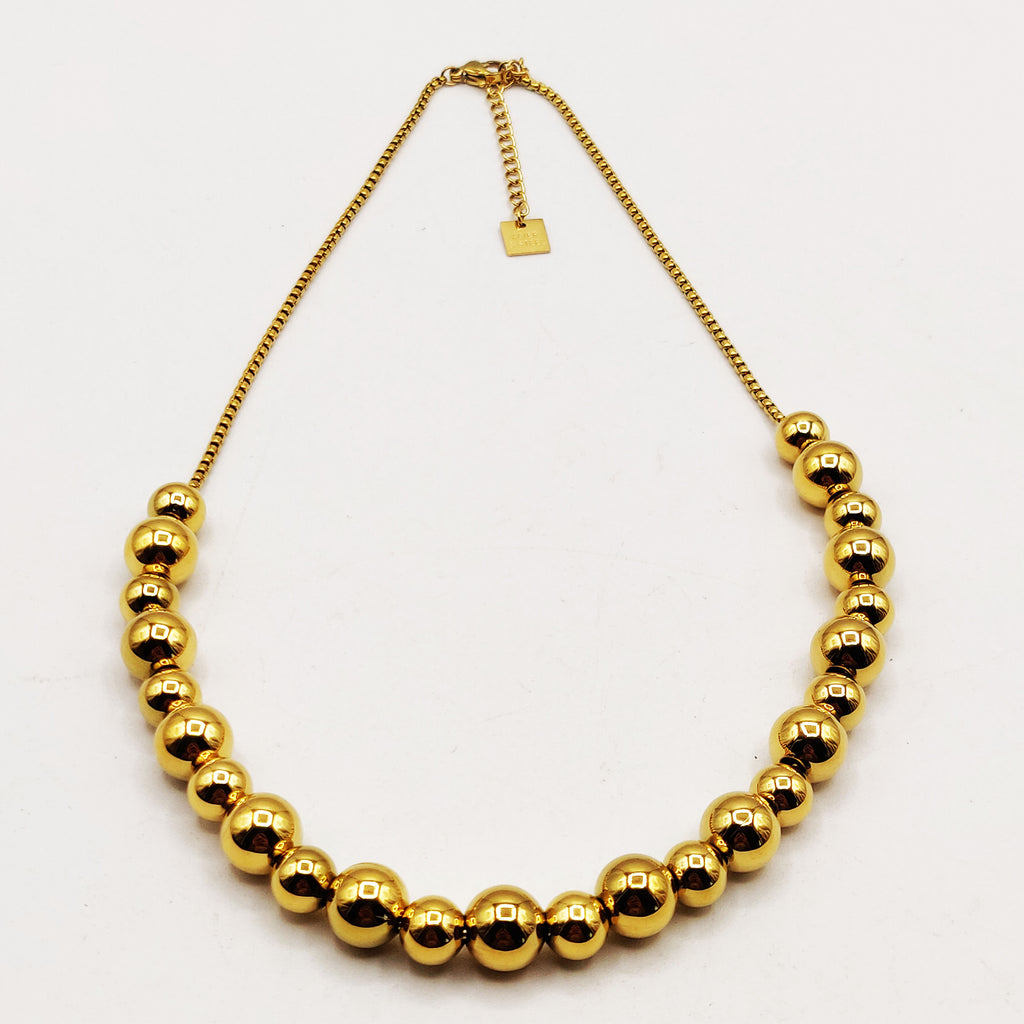 Collier Chaîne Cubique Perles d'imitation Dorées Multi Tailles Luxe