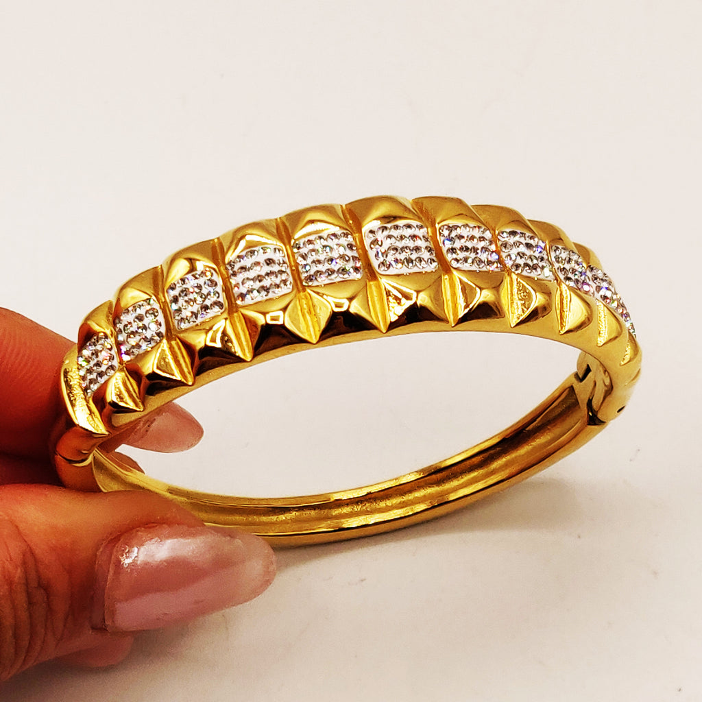 Bracelet Rigide Large Multi Pics et Cristaux Luxe