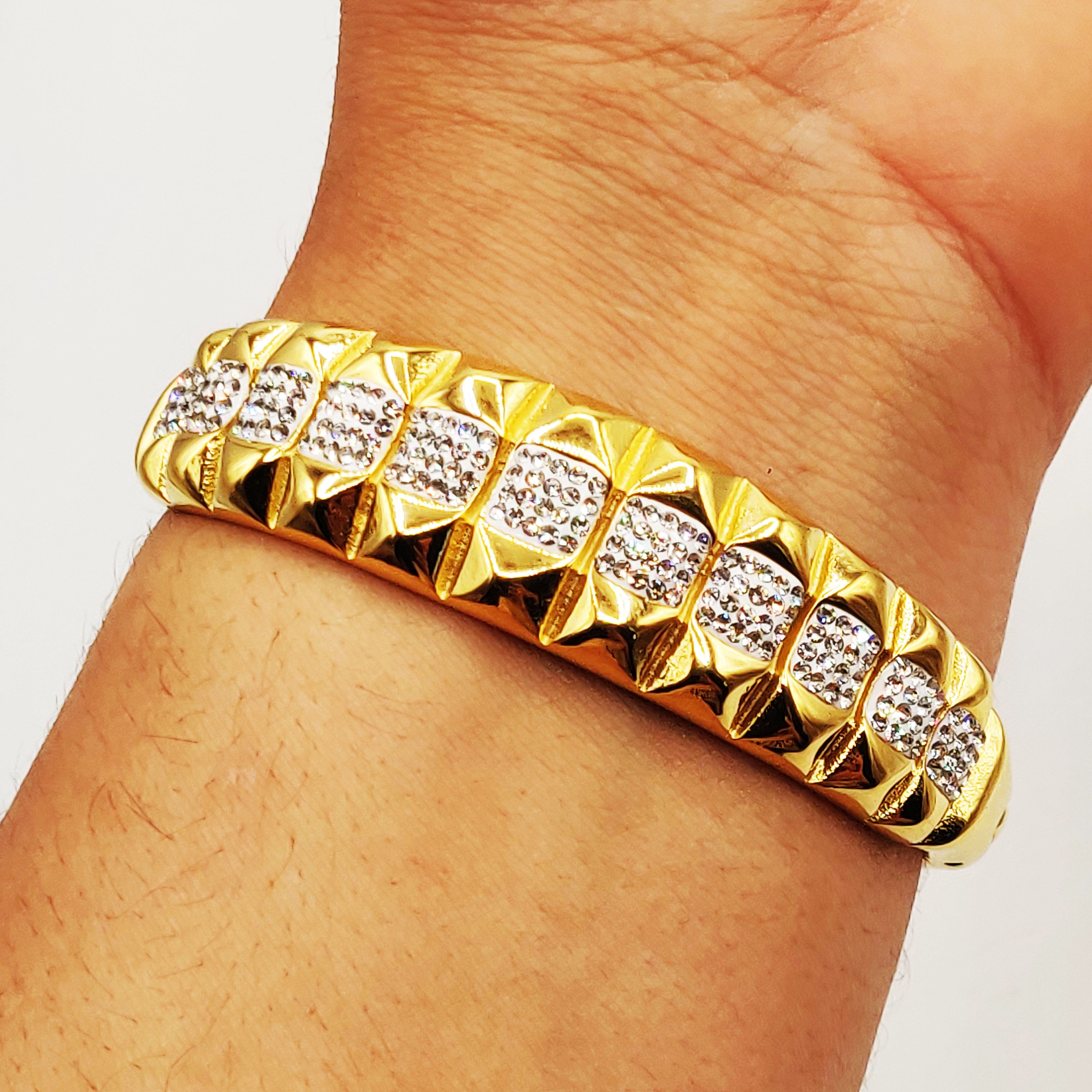 Bracelet Rigide Large Multi Pics et Cristaux Luxe