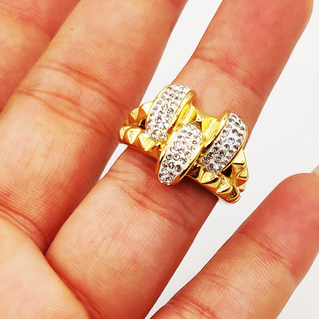 Bague Large Multi Pics et Cristaux Luxe