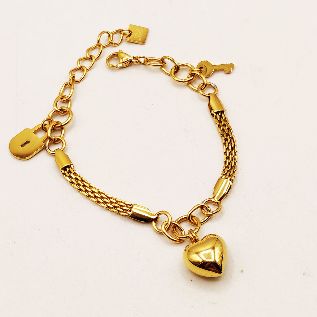 Bracelet Maille Pendentif Coeur Bombé Luxe