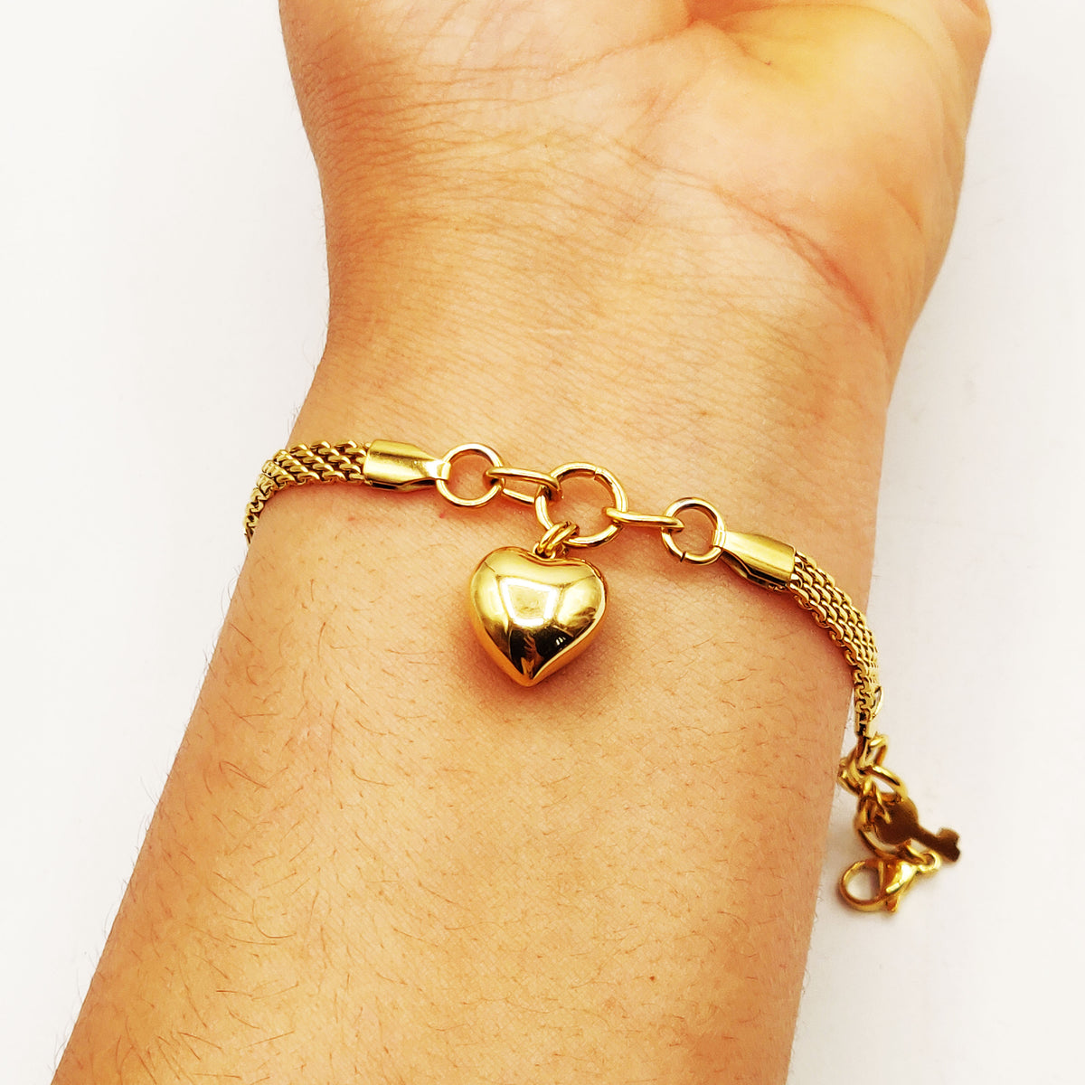 Bracelet Maille Pendentif Coeur Bombé Luxe