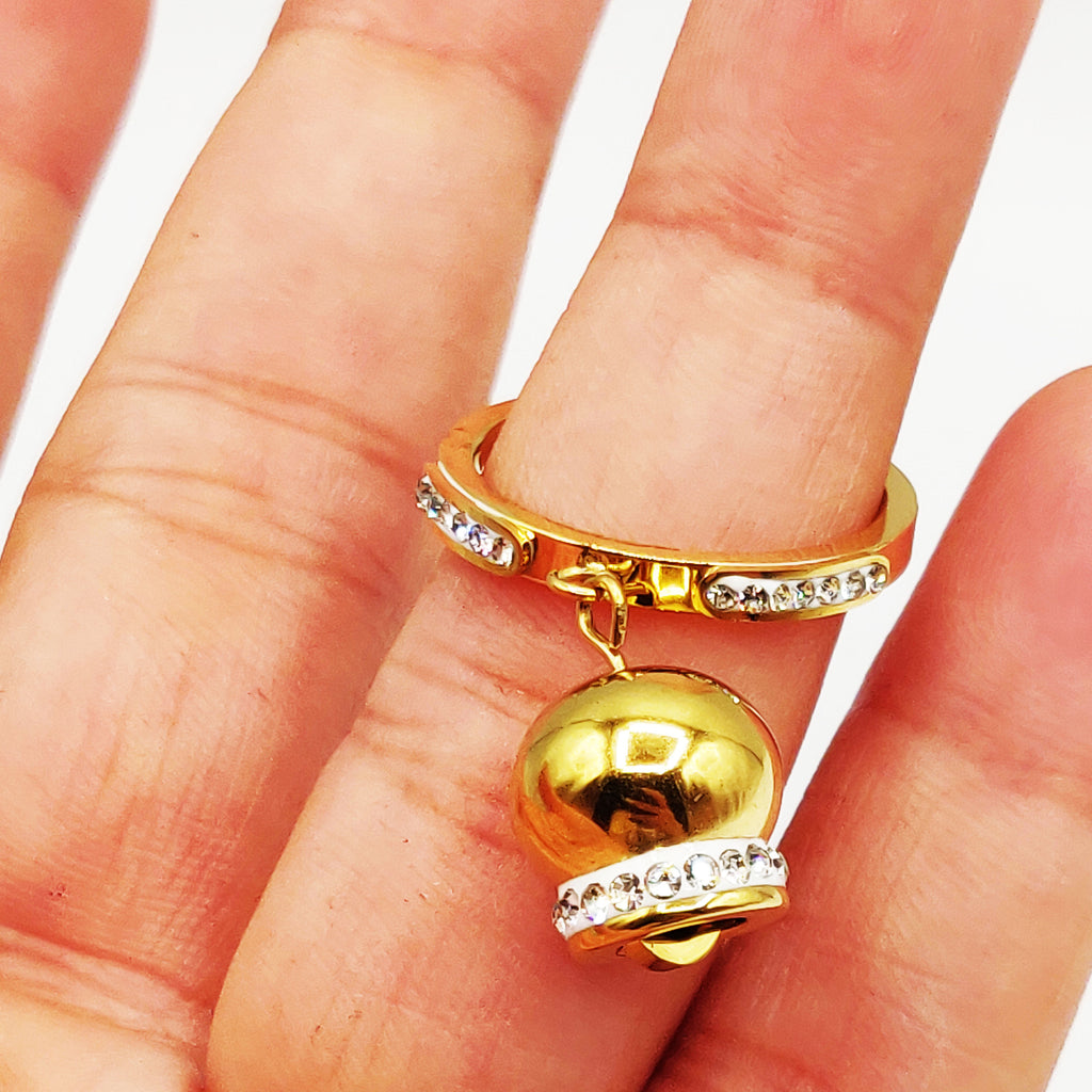Bague Cristaux Pendentif Boule Dorée