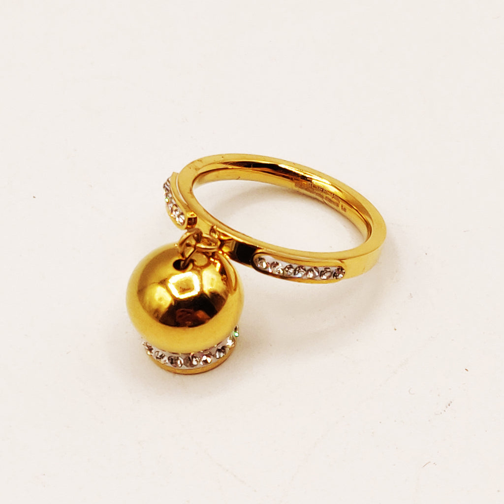 Bague Cristaux Pendentif Boule Dorée