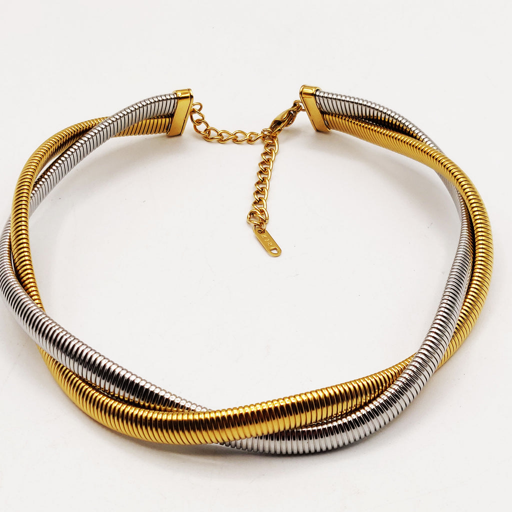 Collier Double Tubogaz Argenté et Doré Luxe