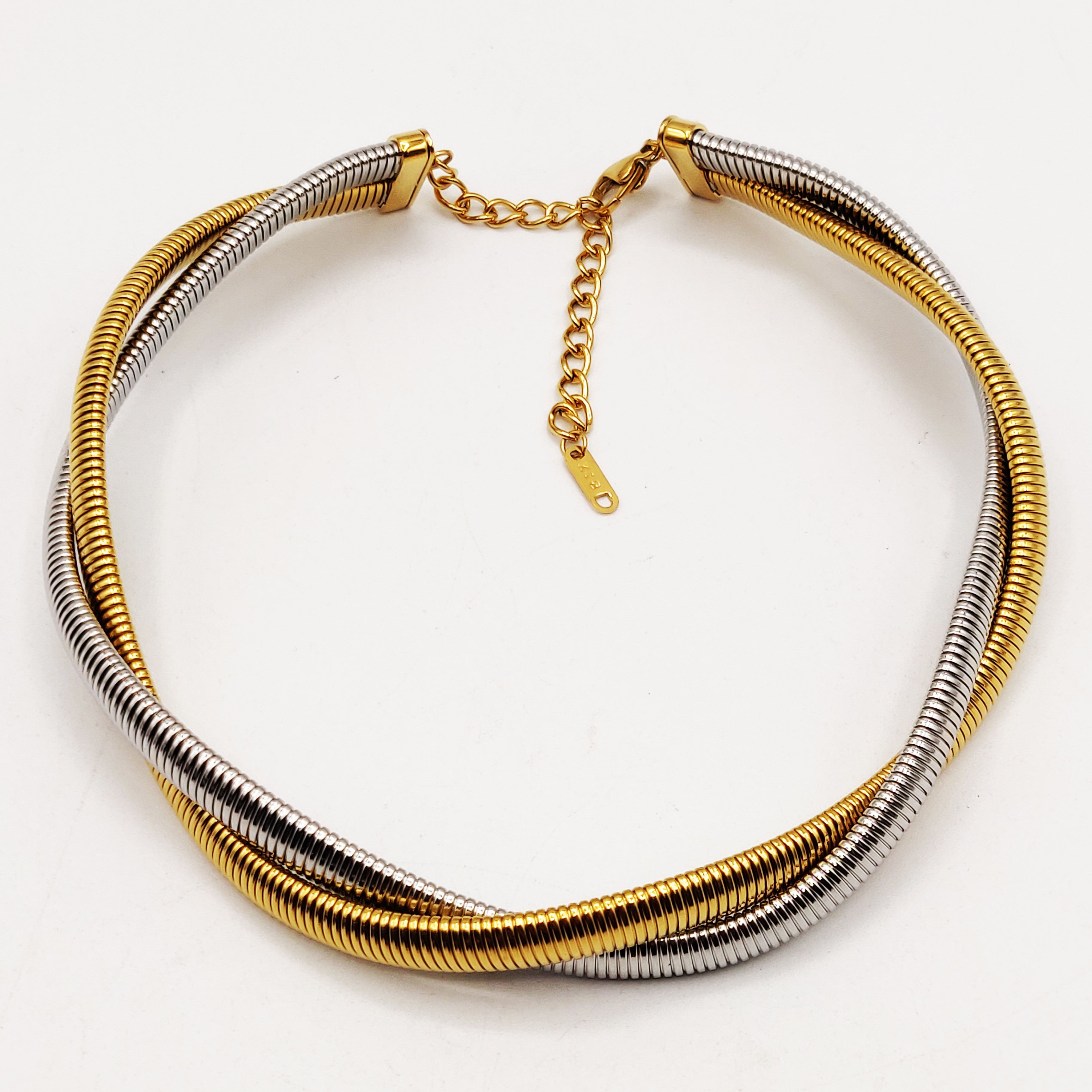 Collier Double Tubogaz Argenté et Doré Luxe