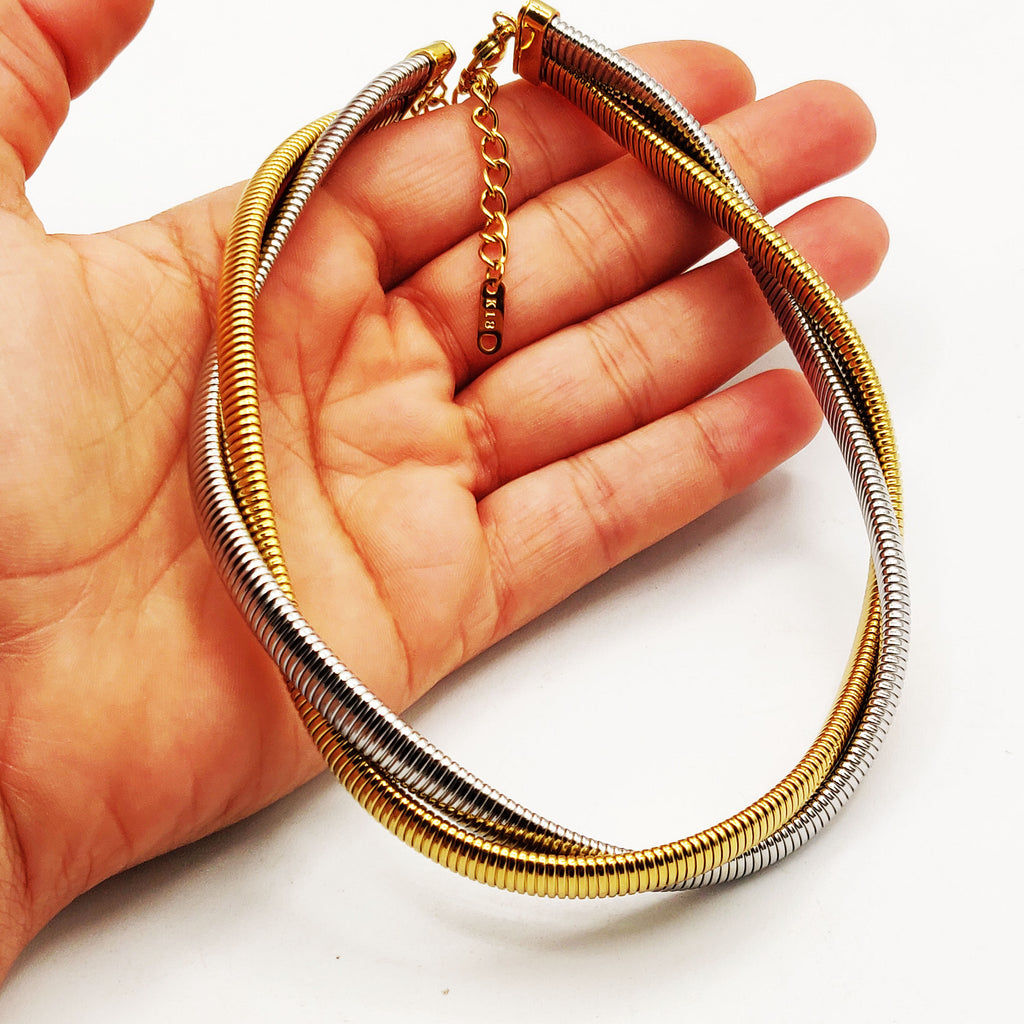 Collier Double Tubogaz Argenté et Doré Luxe