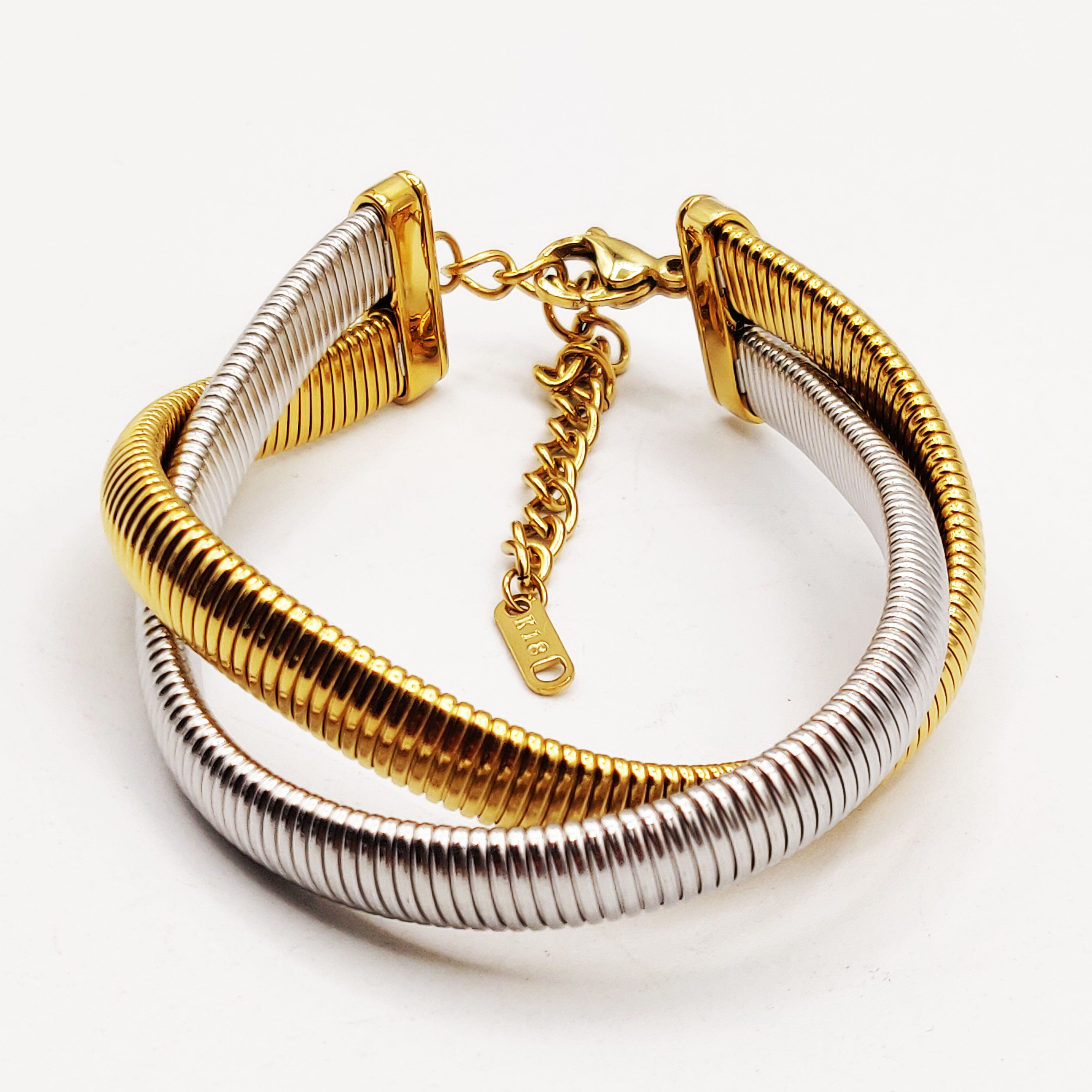 Bracelet Double Tubogaz Argenté et Doré Luxe