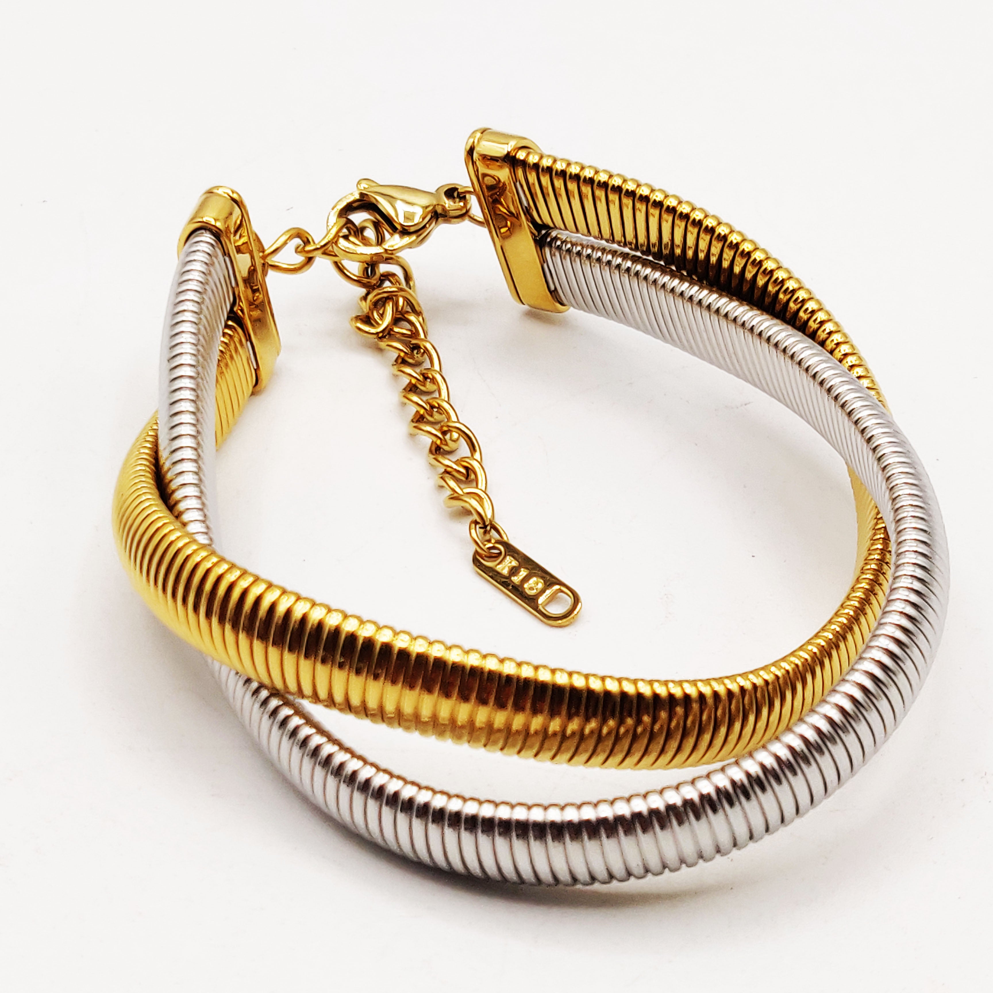 Bracelet Double Tubogaz Argenté et Doré Luxe