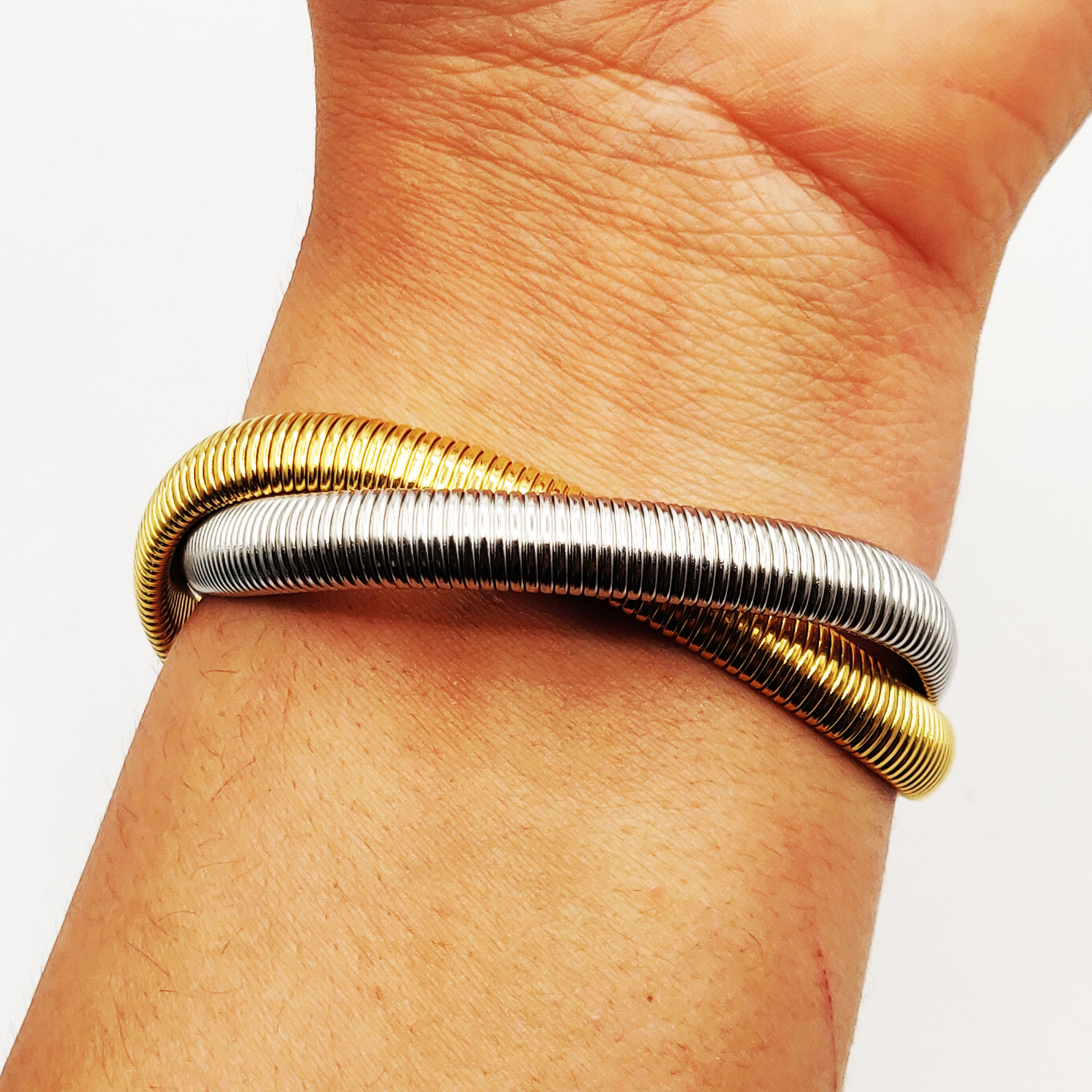 Bracelet Double Tubogaz Argenté et Doré Luxe