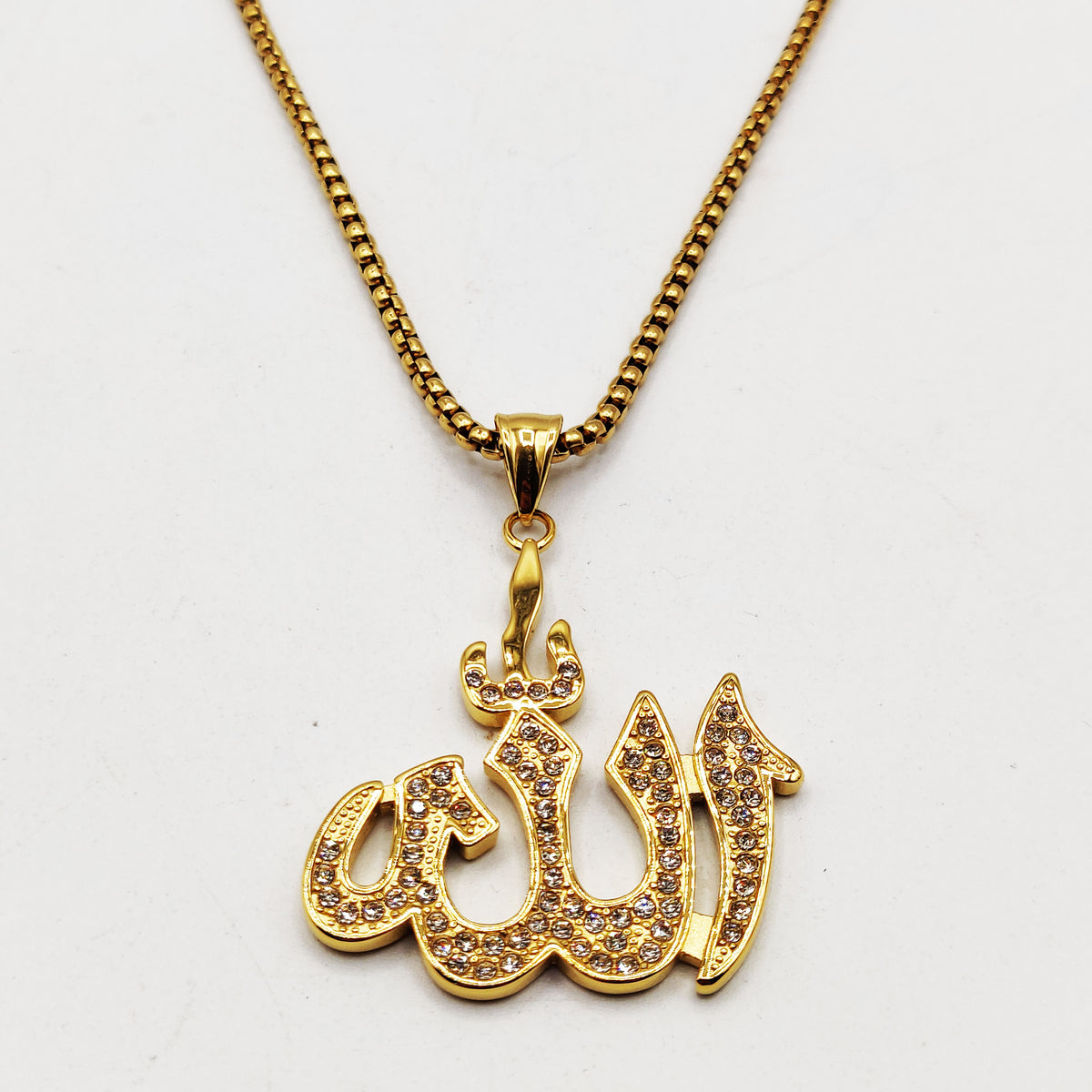 Collier Chaîne Cubique Grand Pendentif Allah Cristaux