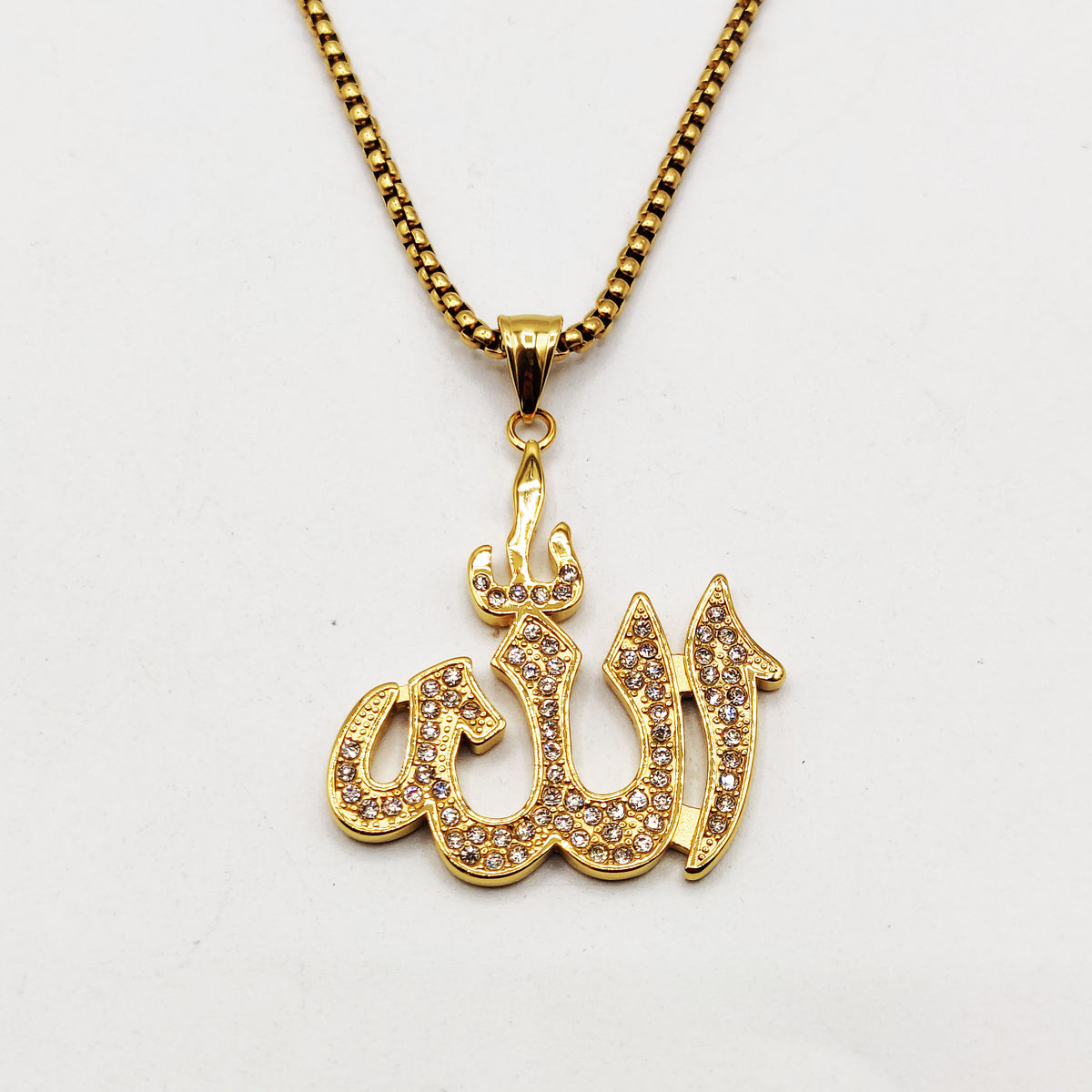Collier Chaîne Cubique Grand Pendentif Allah Cristaux