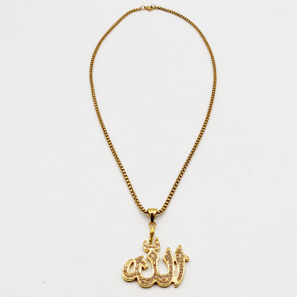 Collier Chaîne Cubique Grand Pendentif Allah Cristaux