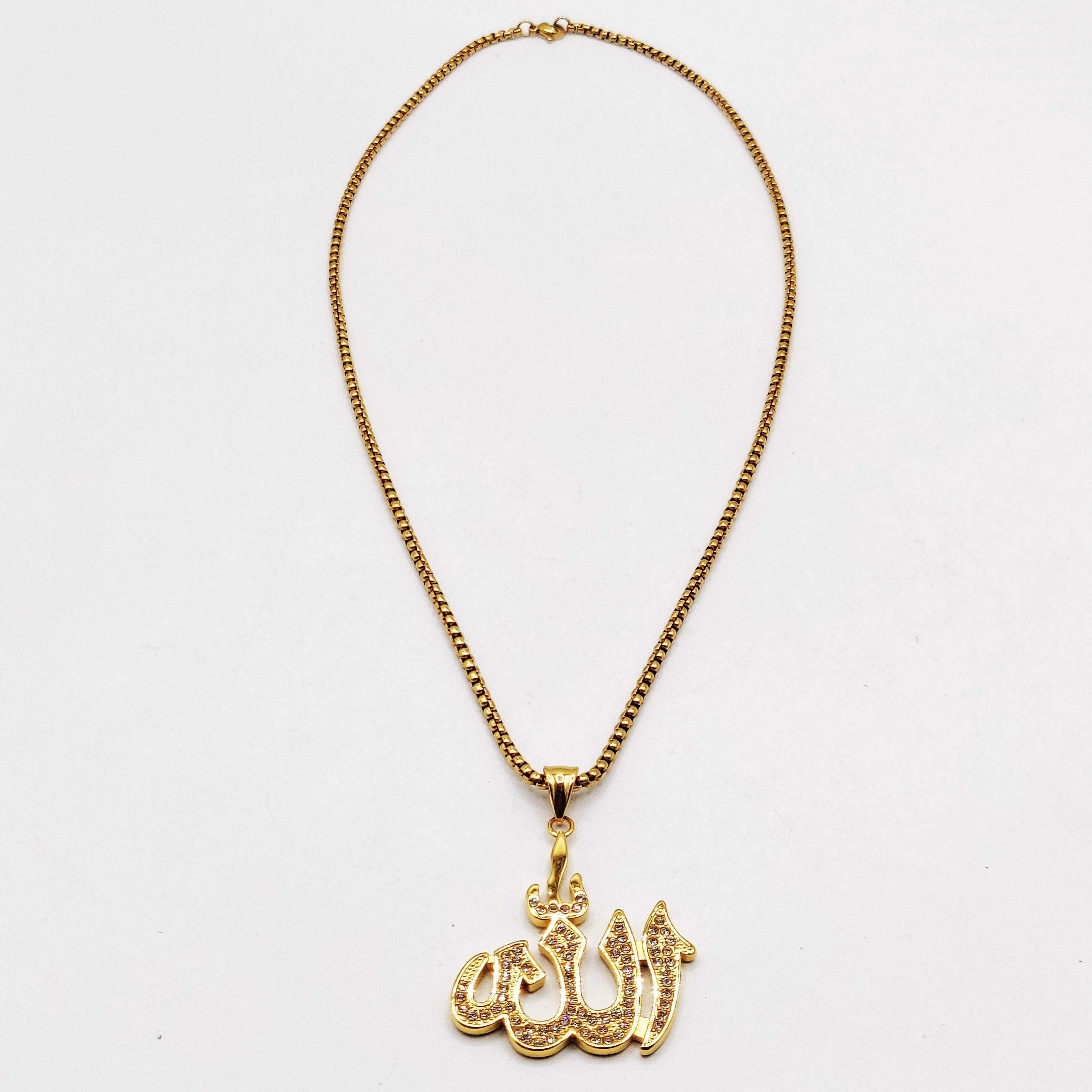 Collier Chaîne Cubique Grand Pendentif Allah Cristaux