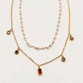 Collier Double Cristaux Multicolores et Perles d'imitation Blanches